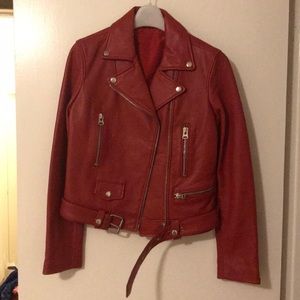 MAP REAL LEATHER Red Sz Medium Moto Lambskin